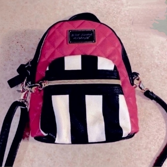 Betsey Johnson Handbags - Adorable Betsey Johnson Pink, Black and White Mini Leather Backpack